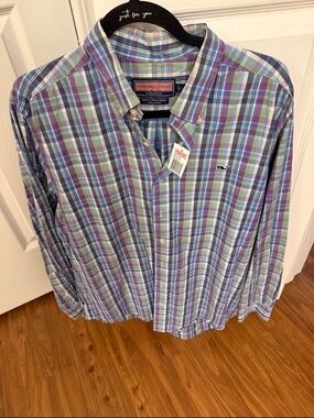 3 Vineyard Vines Plaid Button-Down Shirt in Blue, Purple & Green